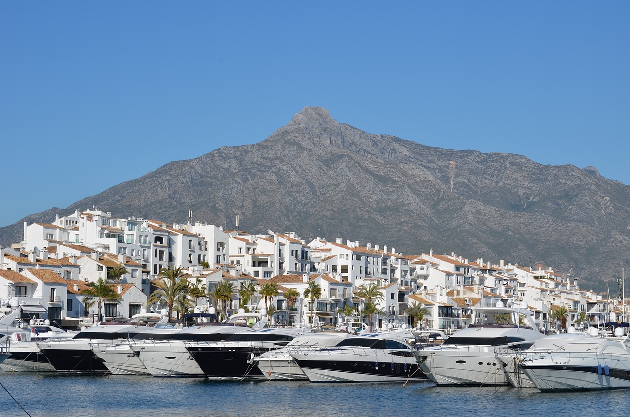 Marbella mountains and yacht